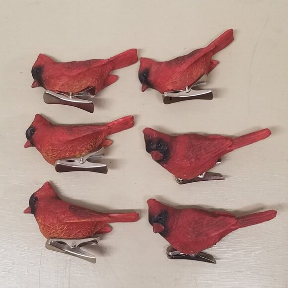Resin Set of Six Cardinal Bird Clips Tree Branch Décor - Picture 1 of 5